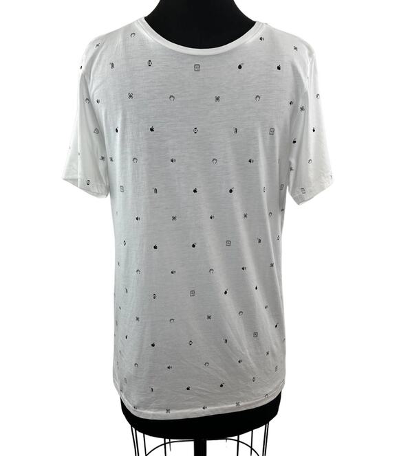 Apple Tops - APPLE White Cotton Crewneck Short Sleeve Graphic Print Casual T-Shirt Size S